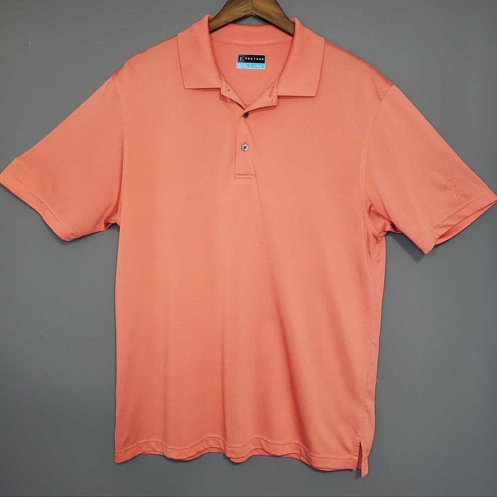 PGA‎ Tour Mens Large Coral Orange Short Sleeve Performance Golf Polo Shirt L